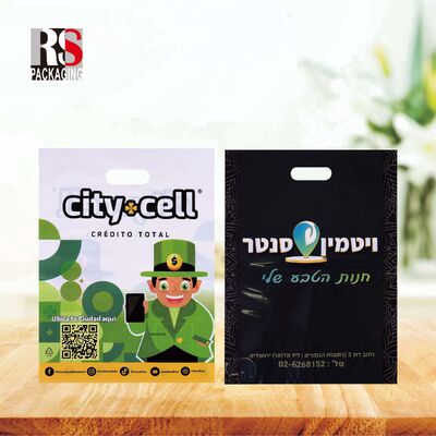 comprar Impresión personalizada LDPE HDPE mango de corte a presión Poly supermercado de comestibles mercancía regalo embalaje de plástico bolsa de compras con logotipo Fabricación en línea
